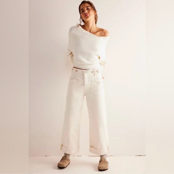 We The Free Denim - NWT FREE PEOPLE We The Free Eggshell Palmer Cuffed Relaxed Denim Jean SZ: 31